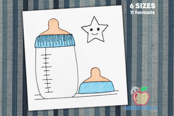 Baby Milk Bottle Sketch Embroidery