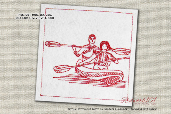 Couple Boating Redwork: A Sweet Valentine Embroidery Design