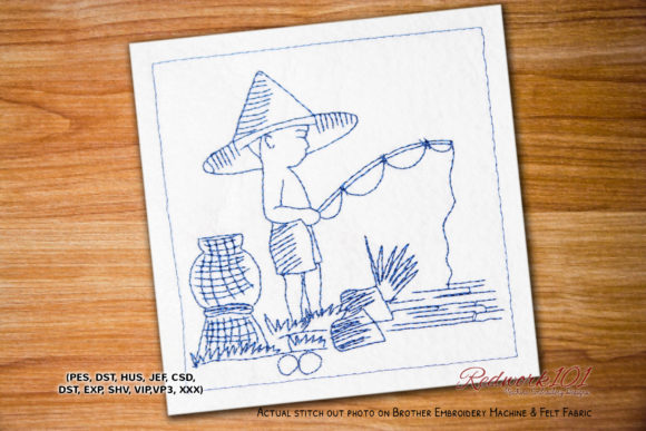 Lakeside Fishing Embroidery
