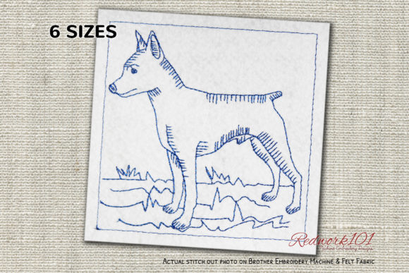 Standing Miniature Pinscher Dog Redwork